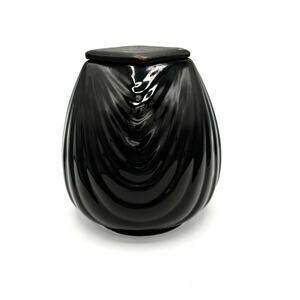 Black Ceramic Base Wood Lid MCM Art Deco 80s  Swirl Design  Lamp Base Retro